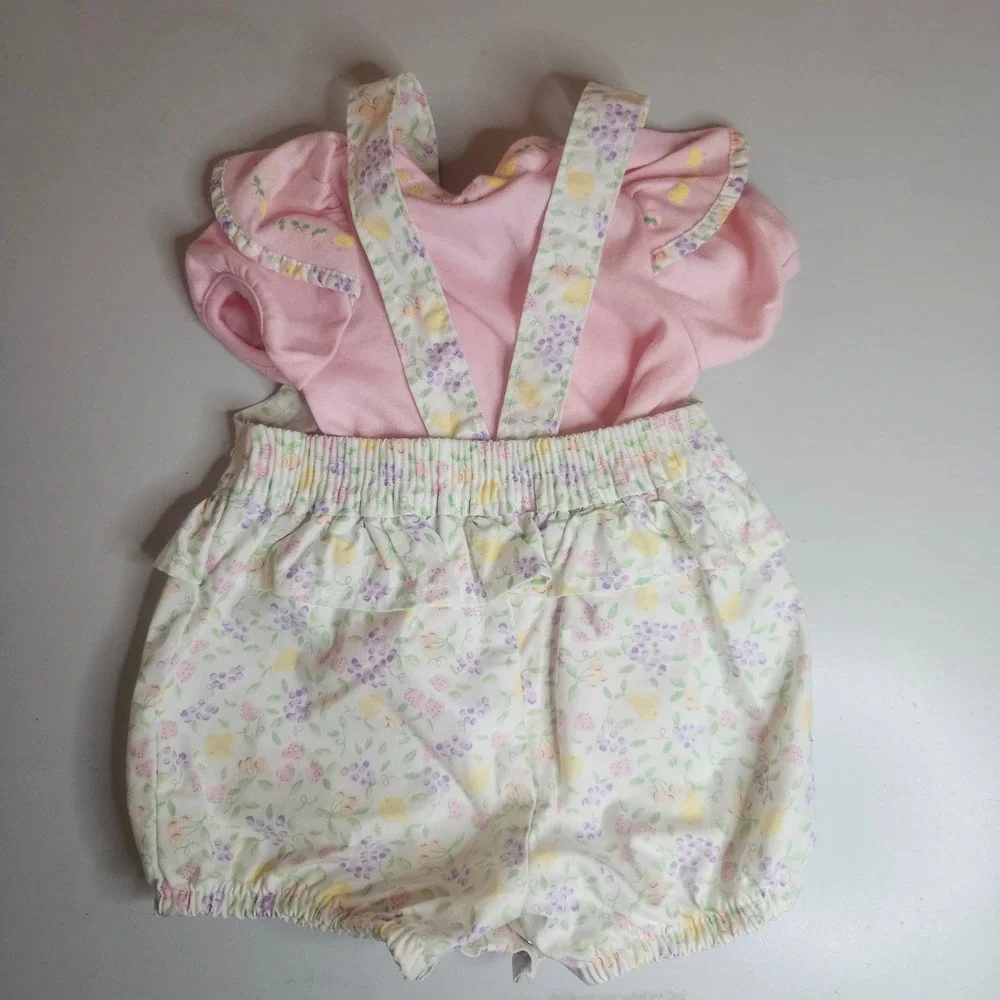 Vintage OshKosh B'gosh Baby Girls 12M Floral Fruit Romper Set Made in USA Pink